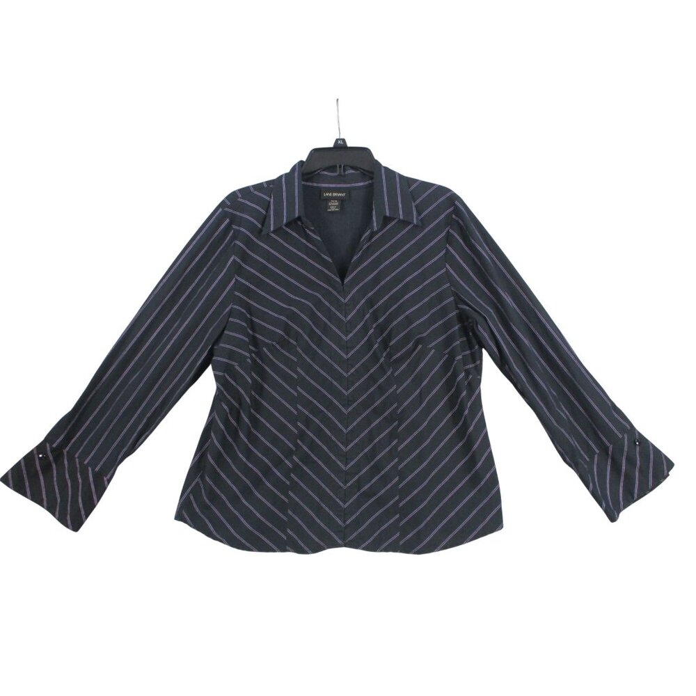 Lane Bryant Black Striped Button-Up‎ Shirt With Flared Cuffs Size 14/16